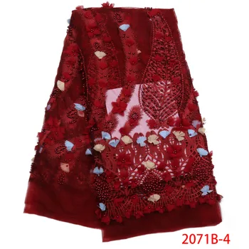 

Luxury African Embroidery 3D Flower Lace Handmade Beaded Tulle Lace Fabric For Pink Wedding Party Dresses Good Quality QF2071B-4