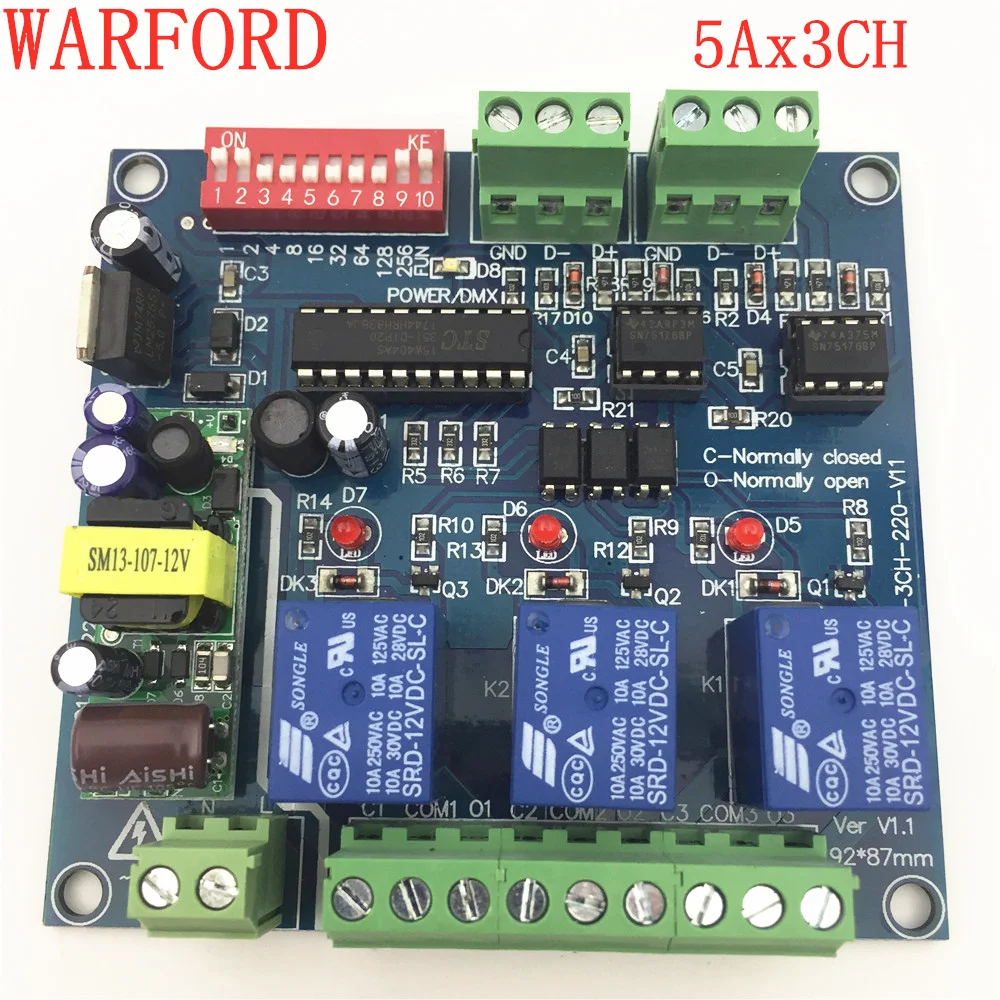 

2018 new high quality1pcs 3CH*5A DMX512 relay input AC110v-220V use for led lamp led strip DMX-RELAY-3 channel DMX controller