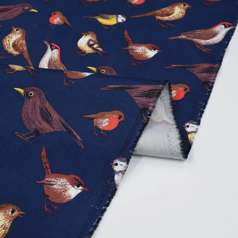 Ткань хлопчатобумажная стрейчевая для платья с принтом птиц|stretch poplin fabric|fabric for