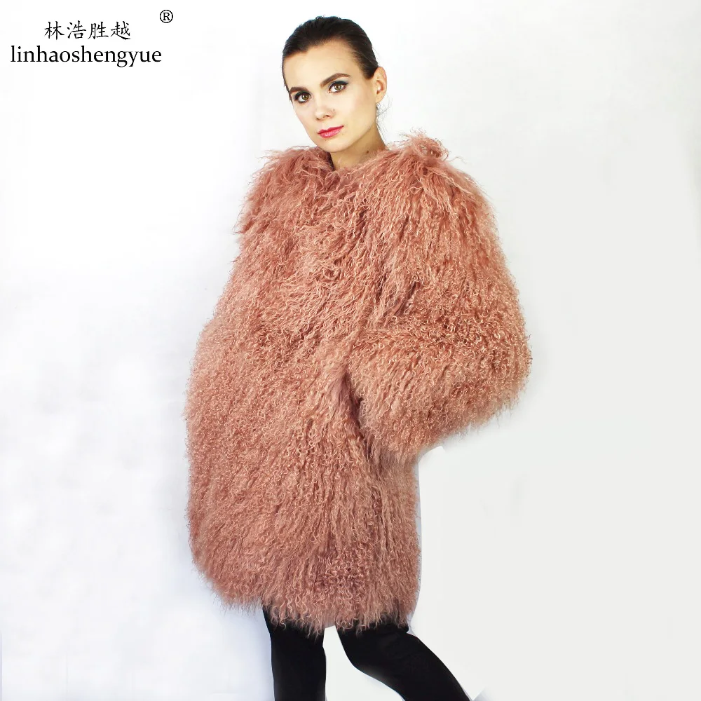 Linhaoshengyue Winter Warm Fashion 100% Natural Tan Sheep Fur Women Coat Freeshipping | Женская одежда
