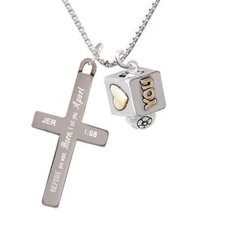 Two Tone Love You Square Spinner - I Set You Apart - Cross Necklace (1)