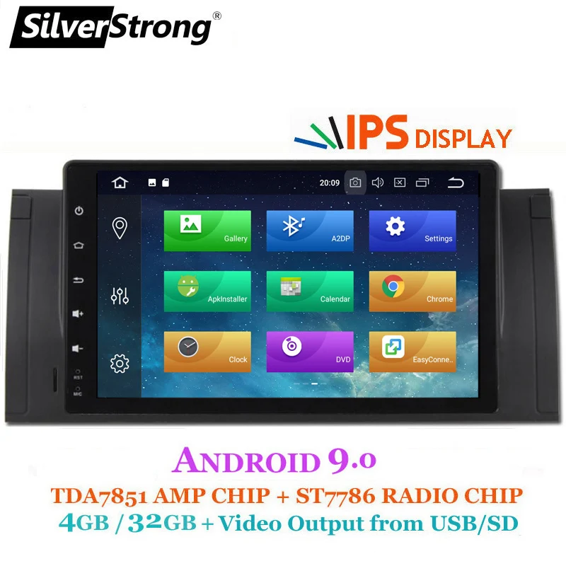 Автомобильный DVD SilverStrong Android 9 0 ips DSP 1DIN для BMW E39 X5 E53 M5 Авторадио с 2G + 16G CARPLAY