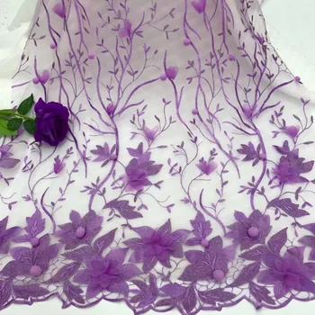 

Newest Purple Peach Pink French Laces Fabrics High Quality Tulle French Embroidered African Lace Fabric 3d Flower High Quality