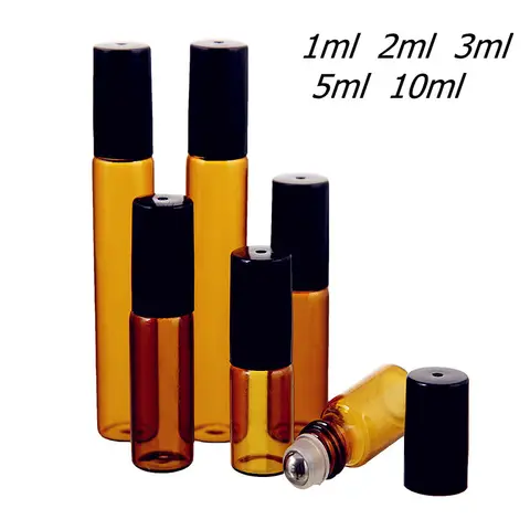Rolo de Vidro Fino na Garrafa Frascos de Óleo Essencial com Rolo Bola de Vidro Lote 2ml 3ml 5ml 10ml Âmbar Amostra Teste Metal 50 Pçs – 1ml