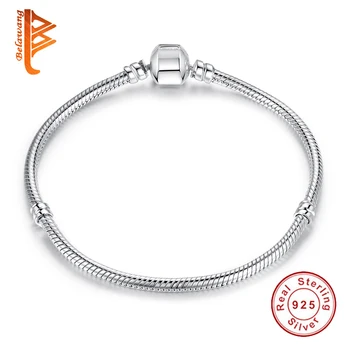 

BELAWANG 100% Sterling Silver Snake Chain Bangle&Bracelets DIY Bracelet 18cm-20cm fit Silver Charm Luxury Jewelry