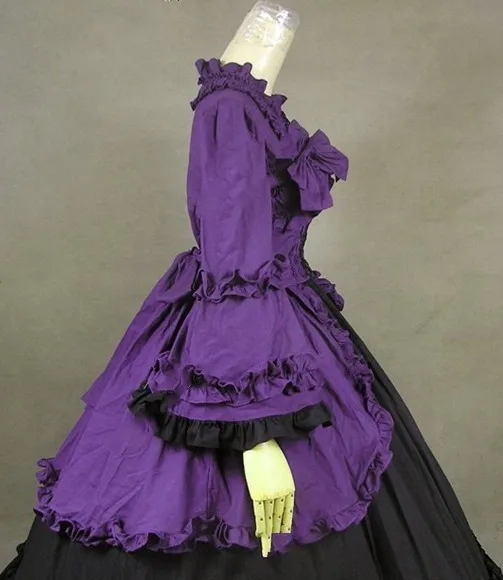 Могут быть изготовлены на заказ Ретро фиолетового и черного цвета из хлопка с длинными рукавами для взрослых викторианская готика Лолита платье