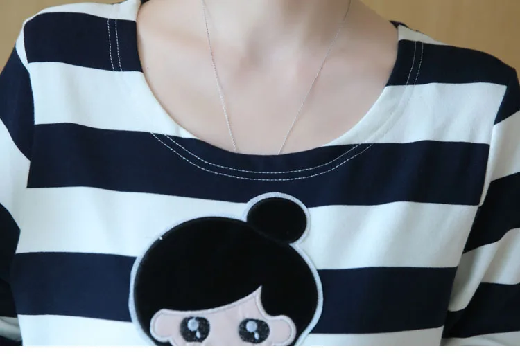 Striped Cartoon Head Picture Long Sleeve Maternity Dress 2019 Spring Autumn Korean Maternity Clothes for Pregnant Women QL5856