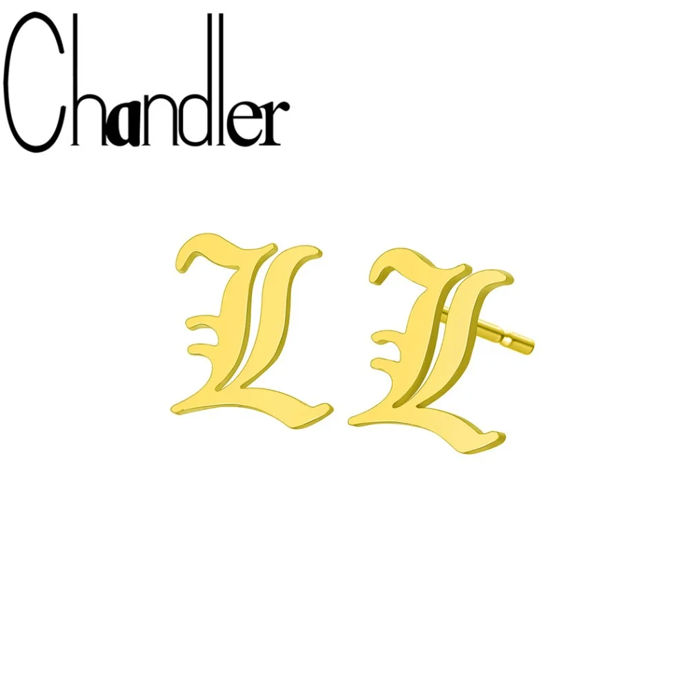 Chandler Fashion Big Brand L Letter Earrings Luxury Old English Letters Rose Gold Stainless Steel Hypoallergenic Earring | Украшения и