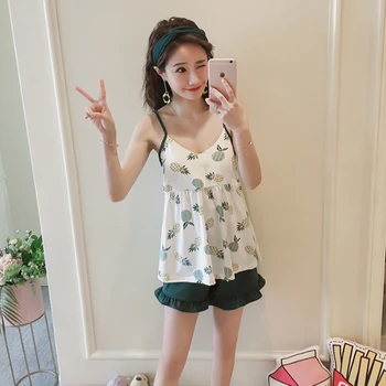

Home Wear WAVMIT New Women Pajamas Suit Sexy Sleepwear Shortless Sleeve Black Pyjamas with Chest Pad Girl Short Pajamas Pant