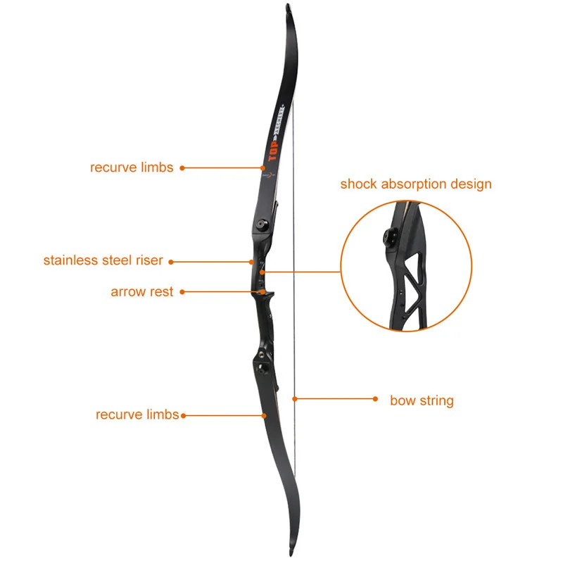 56 pulgadas 30-50lbs arco recurvo elevador de Metal caza tiro arco negro entrenamiento empuñadura envío gratis - 2