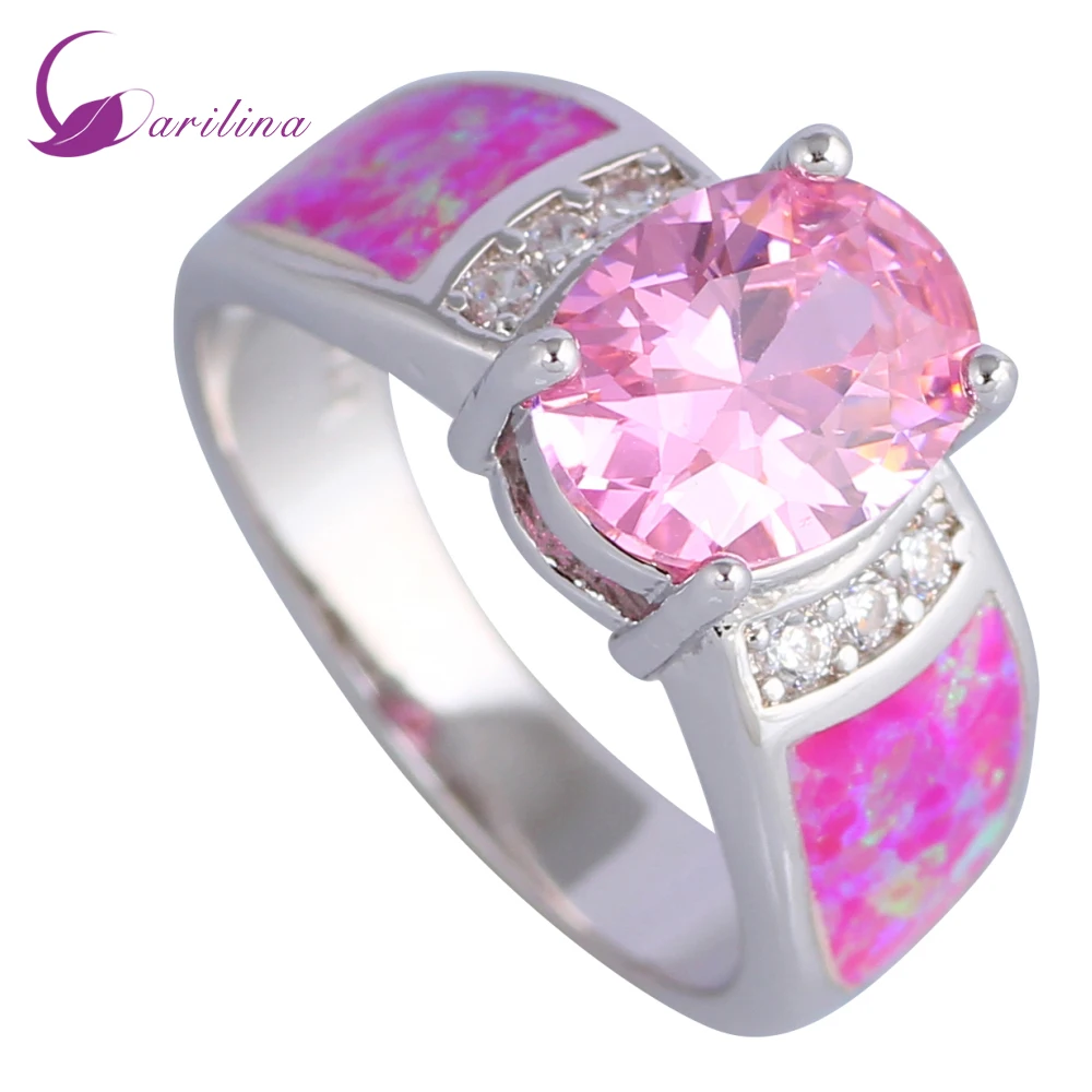 

Fashion wedding rings Pink Morganite Pink Fire Opal 925 stamp silver Rings for womens size 5 5.5 6 6.5 7 8 9 R500
