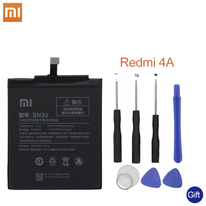 

Xiao Mi Phone Battery For Xiaomi Redmi 4A Battery BN30 3120mAh Redrice 4A Hongmi 4A Bateria High Quality+Tools