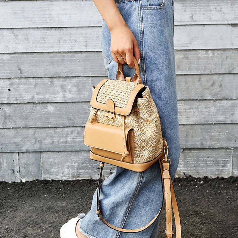 Summer New Women Straw Backpack INS Popular Female Travel Panelled Mochila Large Ladies Fashion Back Pack Exquisite Bolsa BP3007 (7)