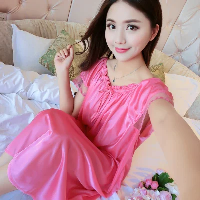Silk satin nightgown Летняя шелковая ночная рубашка большого размера без рукавов атласная одноцветная ночная рубашка Женская атласная ночная рубашка размера плюс Дамская домашняя одежда - Цвет: Silk satin nightgown