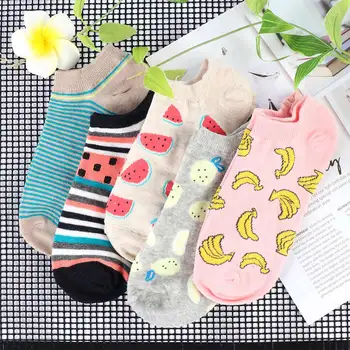 

Fashion Cotton Girl Women's Boat Socks Colorful fruit Invisible Short Woman Sweat Summer Comfortable Ankle Low Short Sock