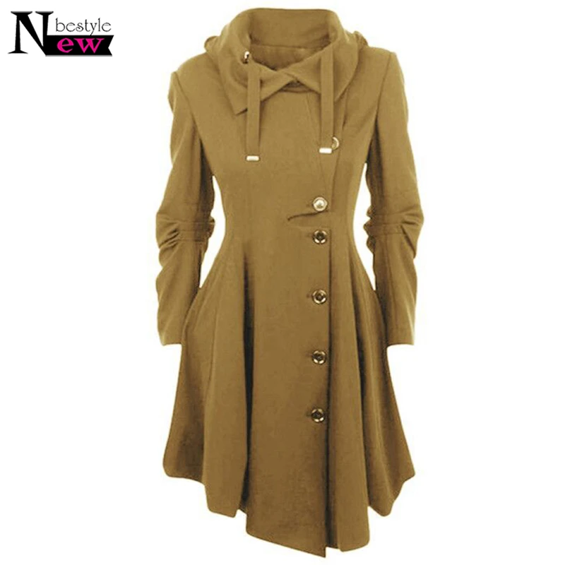 

Women Winter Autumn Trench Coat Stand Collar Woolen Coat Single Breasted Long Sleeve Hooded Slim Keep Warm Trench Coats Parkas