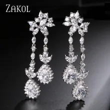 ZAKOL Silver Plated Luxury Teardrop Cubic Zircon Dangle Earring Imitation Diamond Jewelry For Women Exquisite Gift FSEP230