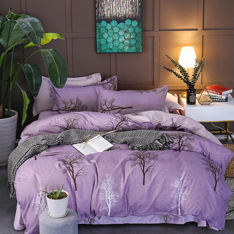 

Tree Printing 4PCS Bedding set Purple color AB Side design King Queen Full Twin size Bed set Duvet cover Bedsheet Pillowcases