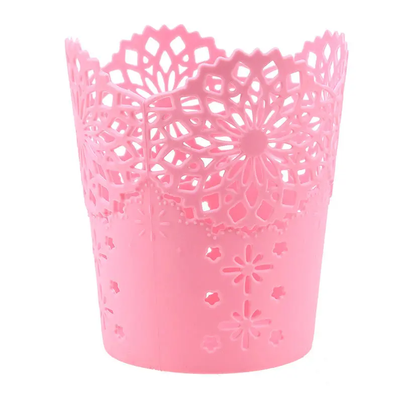 Mayitr Pen Storage Pot Lace Hollow Design Women Makeup Brush Pen Storage Office Holder Desk Storage Baskets 7 Colors