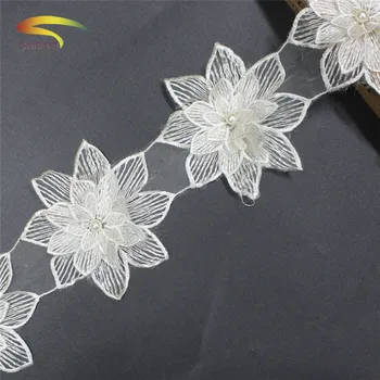 

10.8cm width beaded stereo lace organza flower skirt wedding dress diy decorative lace accessories cloth fabric