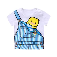 Summer Tee for Toddler Baby Boys Girls T-Shirts Cotton Rabbit Elephant Excavator Car Cartoon Print White 1-4 Years