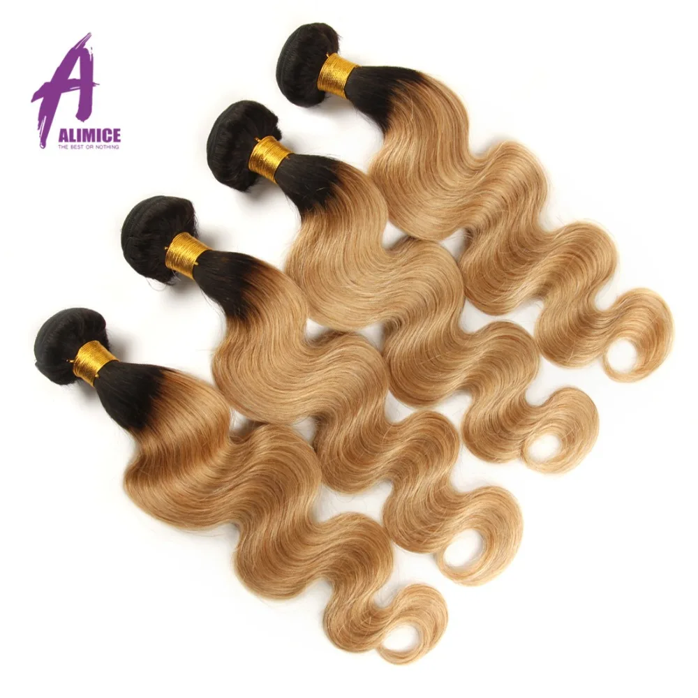 Alimice Indian Body Wave T1B27 Honey Blonde Ombre Hair 234 Bundles With Closure Remy Human Hair Weave Bundles With Closure (2)