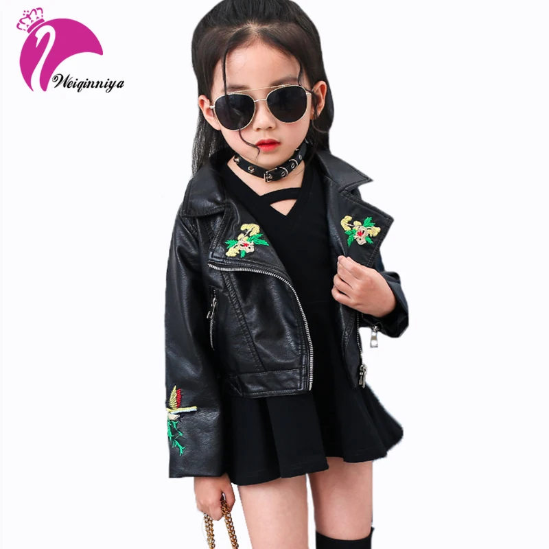 

Kids Jacket Girl PU Leather Outwear Clothing Spring Autumn Fashion Turn-down Collar Zipper Coats Baby Child Print Cool Clothes