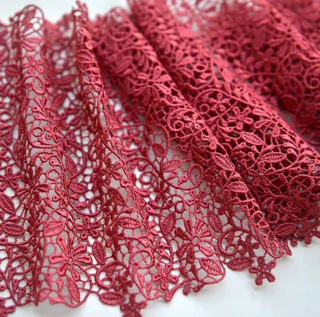 1 Meter Dark Red Lace Trim Lace Applique Luxury Polyester Lace Fabric