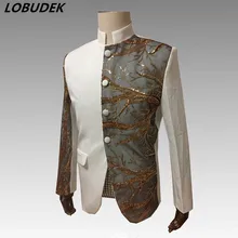 Стоячий воротник мигающие блейзеры с блестками Формальное Мужское пальто Модная тонкая куртка певец хор хост свадьба одежда сценический костюм