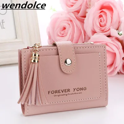 

Women Wallet 2018 Tassels Retro Letters Short PU leather Wallets small Delicate Cash Card Holder Zipper Coin Lady Small Purse