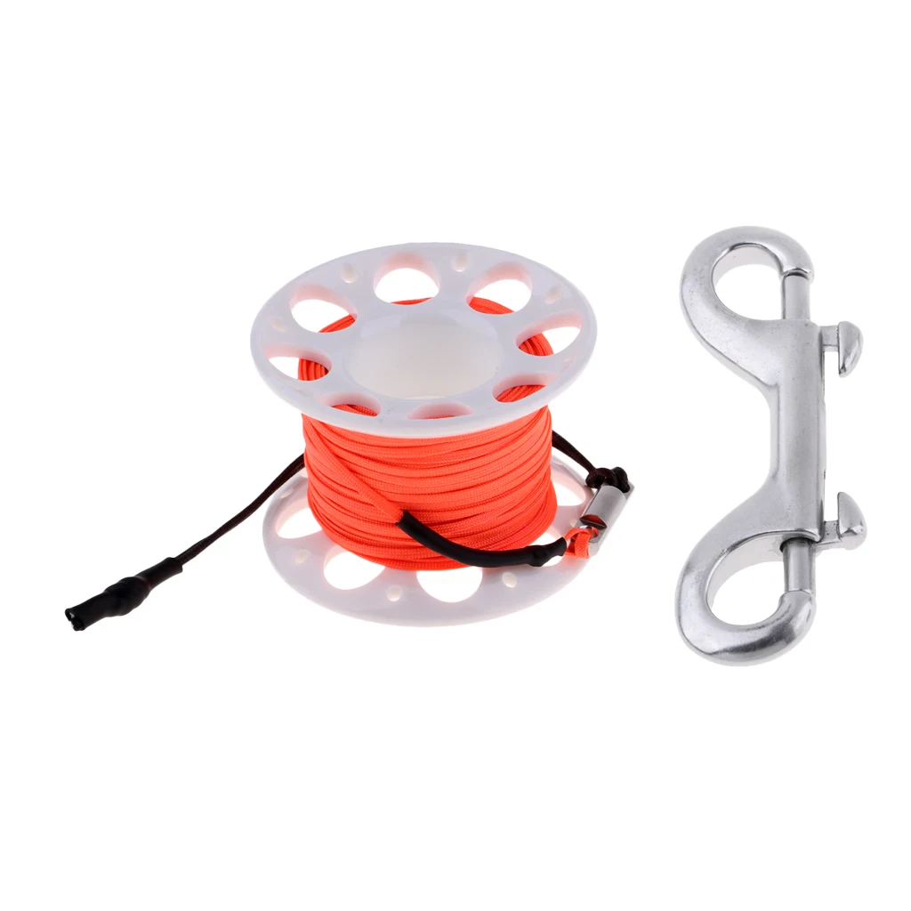 Scuba Diving Reel Spool Finger 15M/49ft Line Reels Double End Snap Bolt Swivel Clip Underwater Dive Safety Equipment