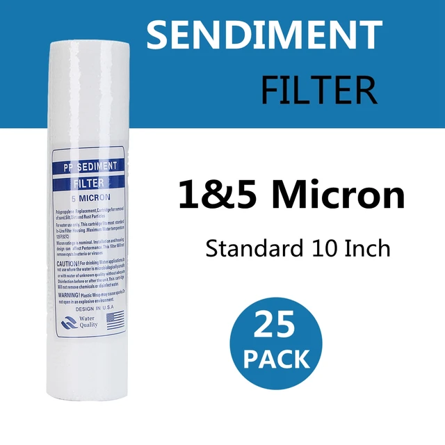 25Pcs  1/5 Micron Sediment Water Filter Purifier Cartridge Reverse Osmosis 10 Inch PP Cotton Filter Element Ultra Filtration