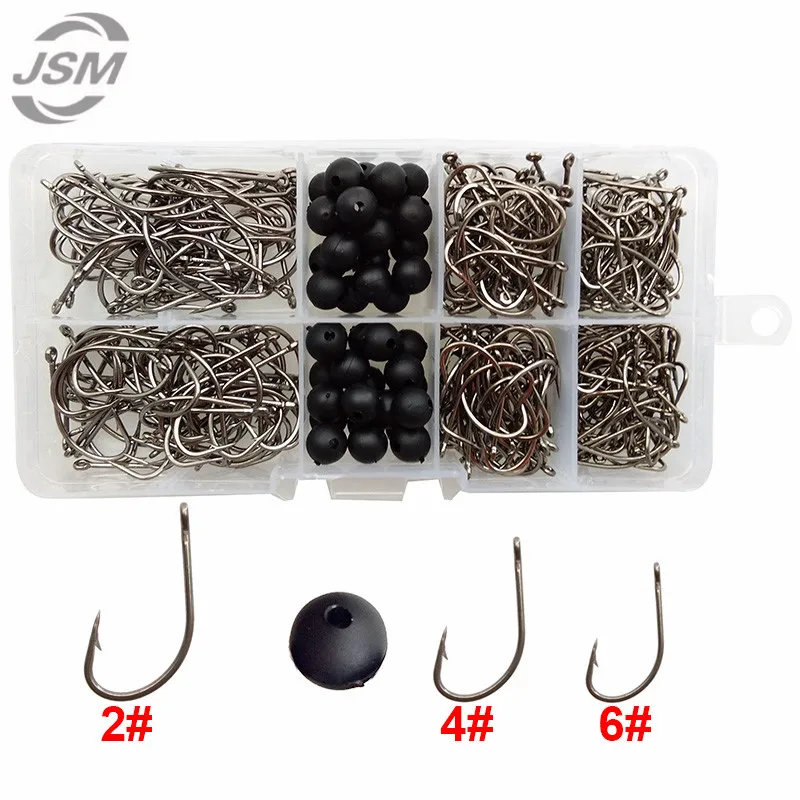 JSM 340pcs 8300 High Carbon Steel Carp Fishing Hooks Silver Teflon