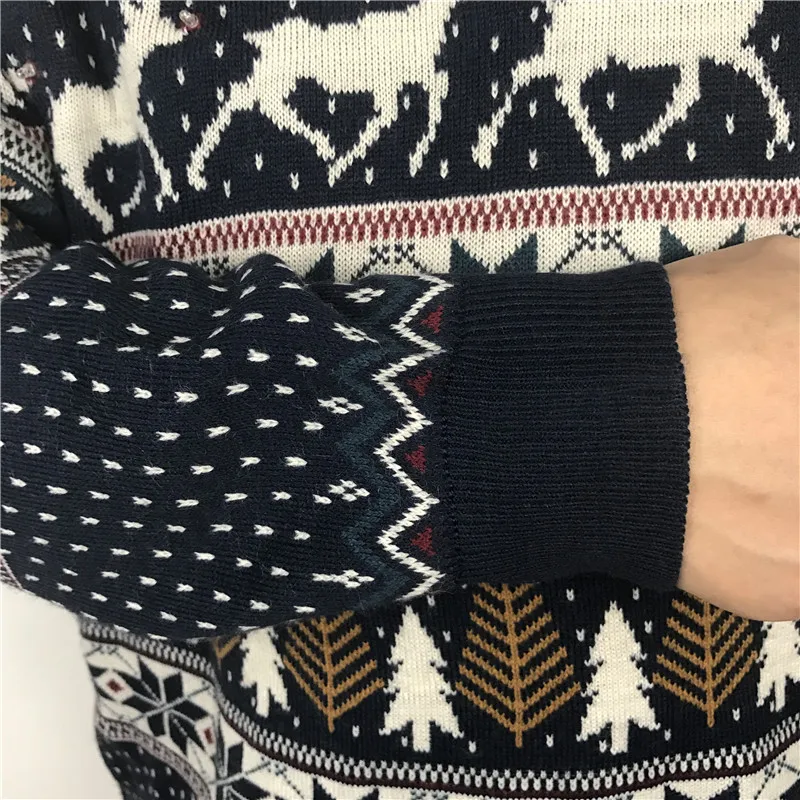 Funny Light Up Ugly Christmas Sweater for Men and Women Navy Blue Male Xmas Pullover Jumper Reindeer Patterned Plus Size S-4XL 7