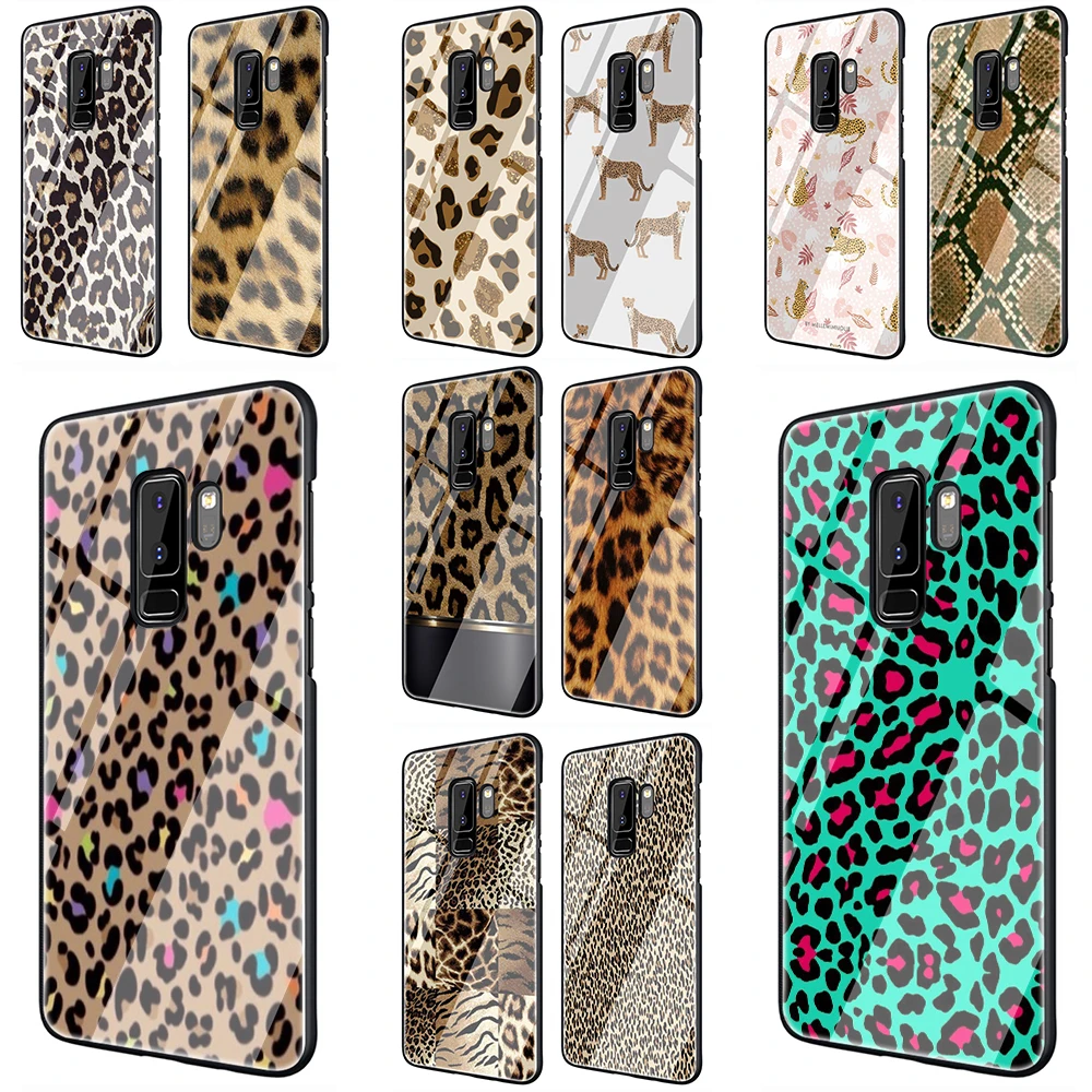 

Fashion Colorful Leopard Tempered Glass Phone Cover Case For Samsung Galaxy S7 edge S8 Note 8 9 10 Plus A10 20 30 40 50 60 70