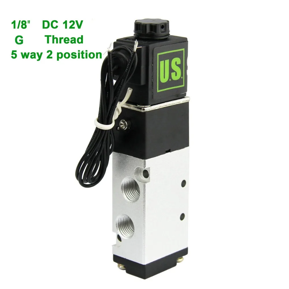u s solid 1 8 quot 5 way 2 position pneumatic electric solenoid valve dc 12 v g thread aluminum u s solid 1 8 quot 5 way 2 position pneumatic electric solenoid valve dc 12 v g thread aluminum