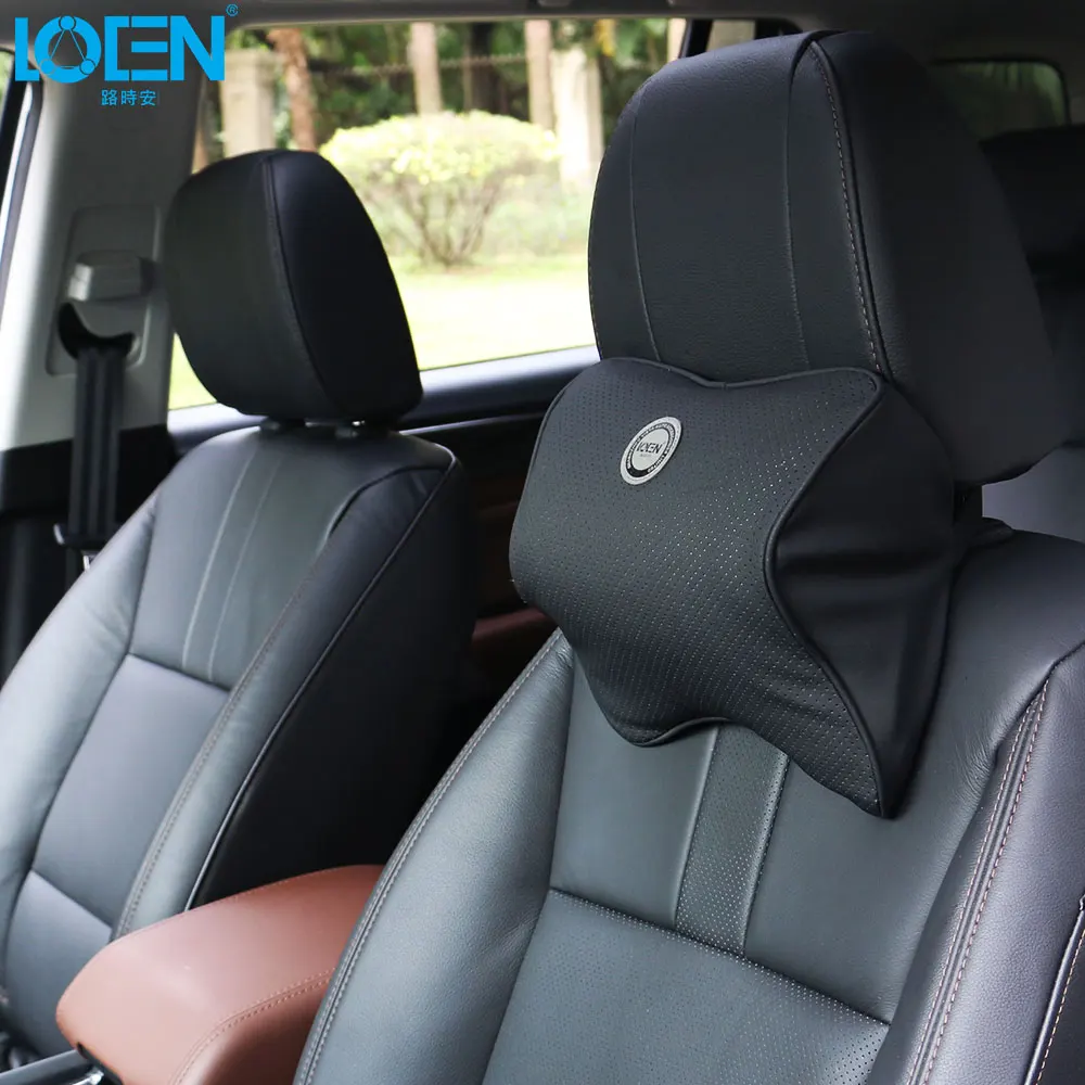 2 Leather Car Auto Memory Foam Pillow Leather Auto Car Headrest Pillow Memory