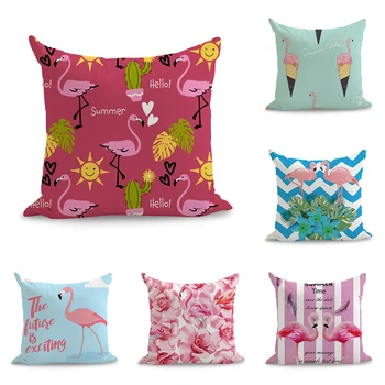 

Flamingo Ice Cream Pillows Linen Couch Seat Cushion Throw Pillow Home Decor Gift