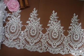 

10 yards ivory silver French lace trim, alencon Lace Trim, embroidered cord lace trim bridal dress veil lace by the yard