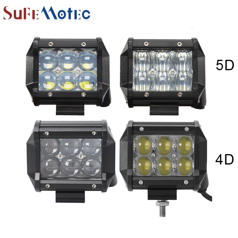 

SufeMotec 1Pcs 4 Inch 30W LED Work Light Bar 4D 5D Spot Flood Beam For Tractor Boat OffRoad 4WD 4x4 Truck SUV ATV Headlight 12V