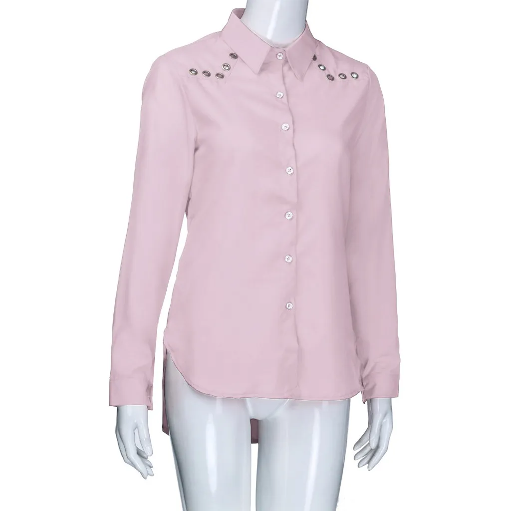 SAGACE женские рубашки блузки женские размера плюс v-образный вырез чистый цвет пуговицы с длинным рукавом размера плюс Топы свободные блузки рубашки