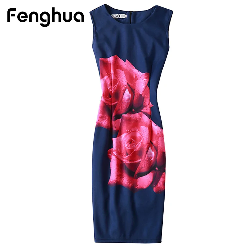 Buy Cheap Fenghua Summer Dress Women 2017 Party Elegant Sexy Slim Casual Dresses Floral Vintage Office Bodycon Dress Plus Size DS027