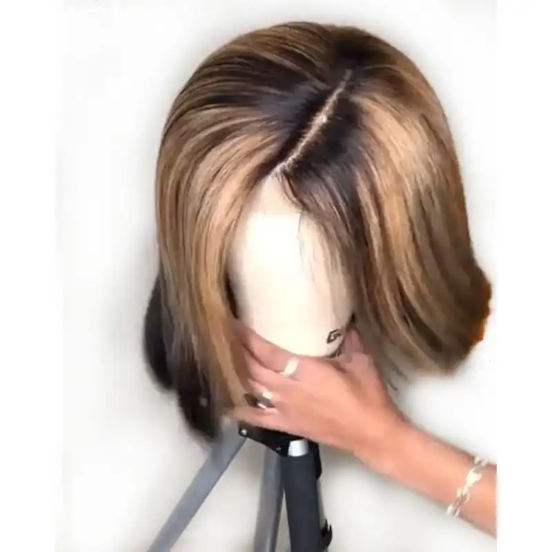 Highlight Honey Blonde Ombre Human Hair Bob Summer Wig Short Blunt Pixie Cut 360 Lace Frontal Brazilian Remy Wig For Black Women