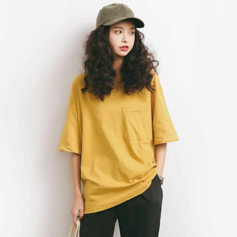 

female summer short-sleeve brief isconvoluting student loose t-shirt A632