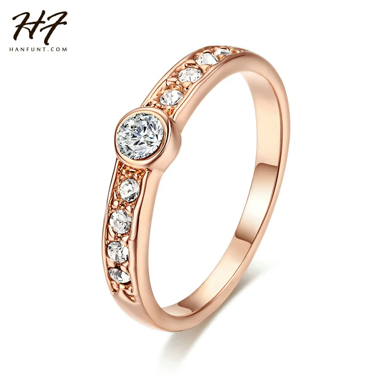 

Rose Gold Color TOP Class Rhinestones Studded Wedding / Engagement Finger Rings Jewelry For Women anel R172 R173