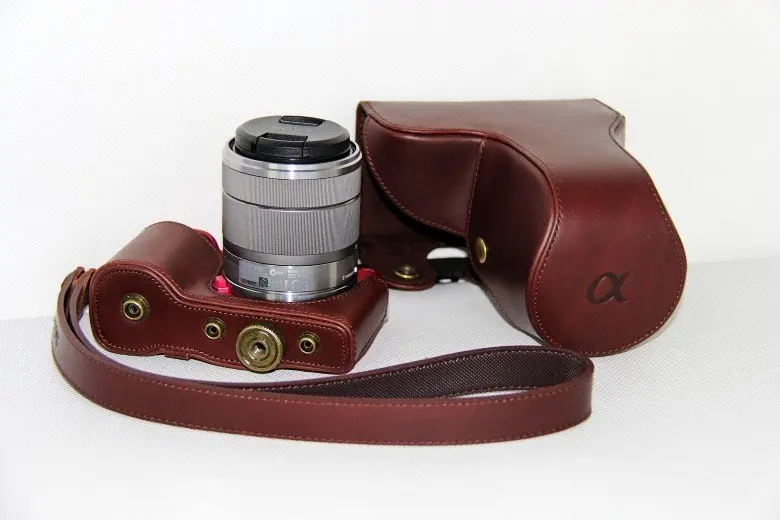 

New Brown Genuine leather camera case bag for SONY NEX-7 zoom E24/f1.8 or 18-55mm lens