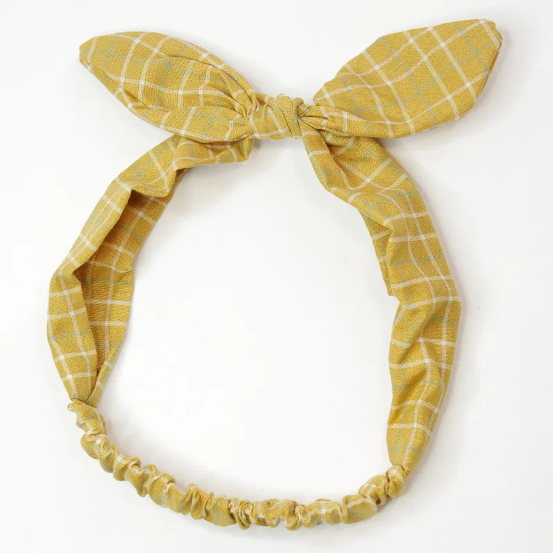 6Lovely Grid Rabbit Ears Hair Band for Girls Infant Hair Accessories Headwrap Make Up Sweet Little Girl's Bow Headband Turbans