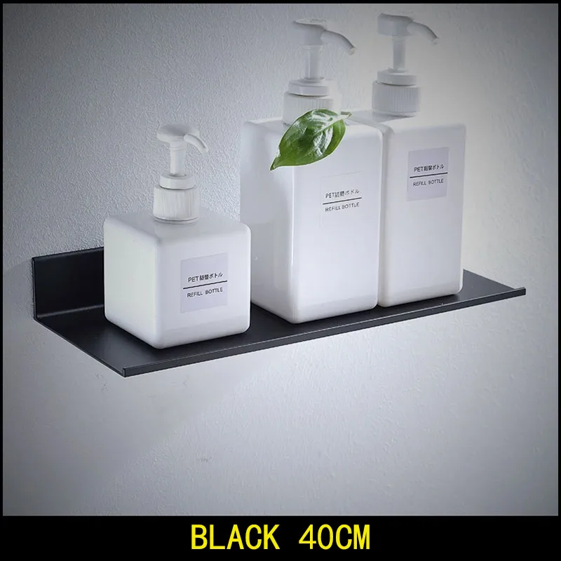 Алюминиевые черно-белые полки для ванной комнаты на кухню стену полку для душевой стойки, аксессуары для ванной комнаты, длина 30-60 см - Цвет: Black 40 CM