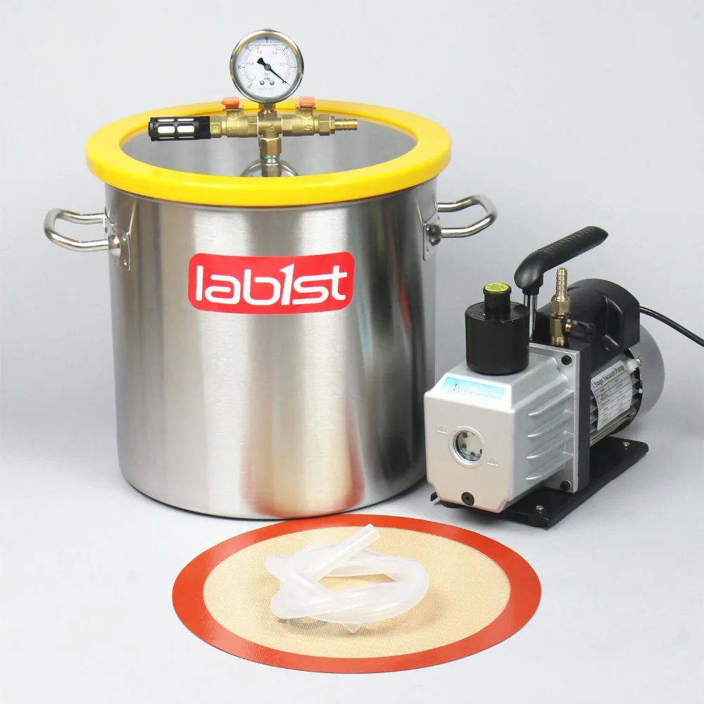 Bomba de Vácuo Câmara de Desgaseificação Kit de Câmara de Vácuo com 2 30cm de Aço Litros Estágios 6cfm 220 v 30cm * Inoxidável Vácuo 5.5 Gal 21