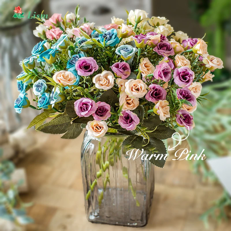 

Lism 30cm/long Rose White Silk Artificial Flowers Bouquet 20 Big Head Fake Flowers for Home Wedding Decoration Indoor